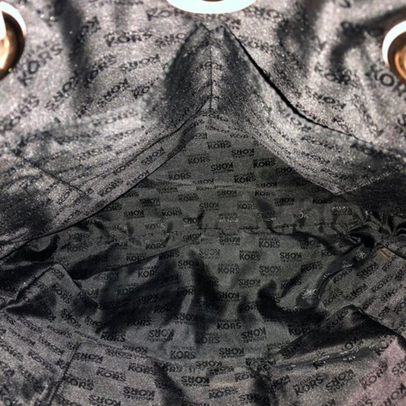 Michael Kors Black Leather Purse with Cream Leather Straps and Gold Buckles - Picture 7 of 14